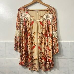 Free People Peasant Boho Festival Country 3/4 Sleeve Lace Top Women Size Small